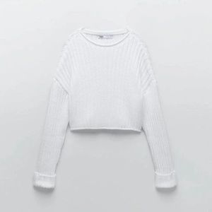ZARA Cropped Knit Sweater Sz M NWT - White